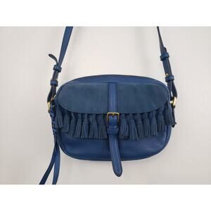 Y2K Fossil Kendall Fringe Western Boho Crossbody Blue Bag Tassels Braided Zipper